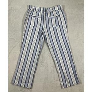 Linen Blend Pants Beach Striped Medium Petite Pockets Drawstring Blue White
